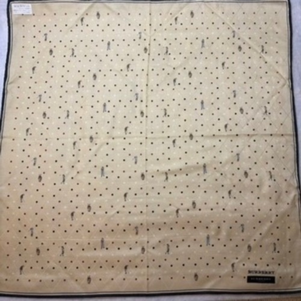 BURBERRY Scarf Handkerchief Golf Motif Cotton Tan 20x20